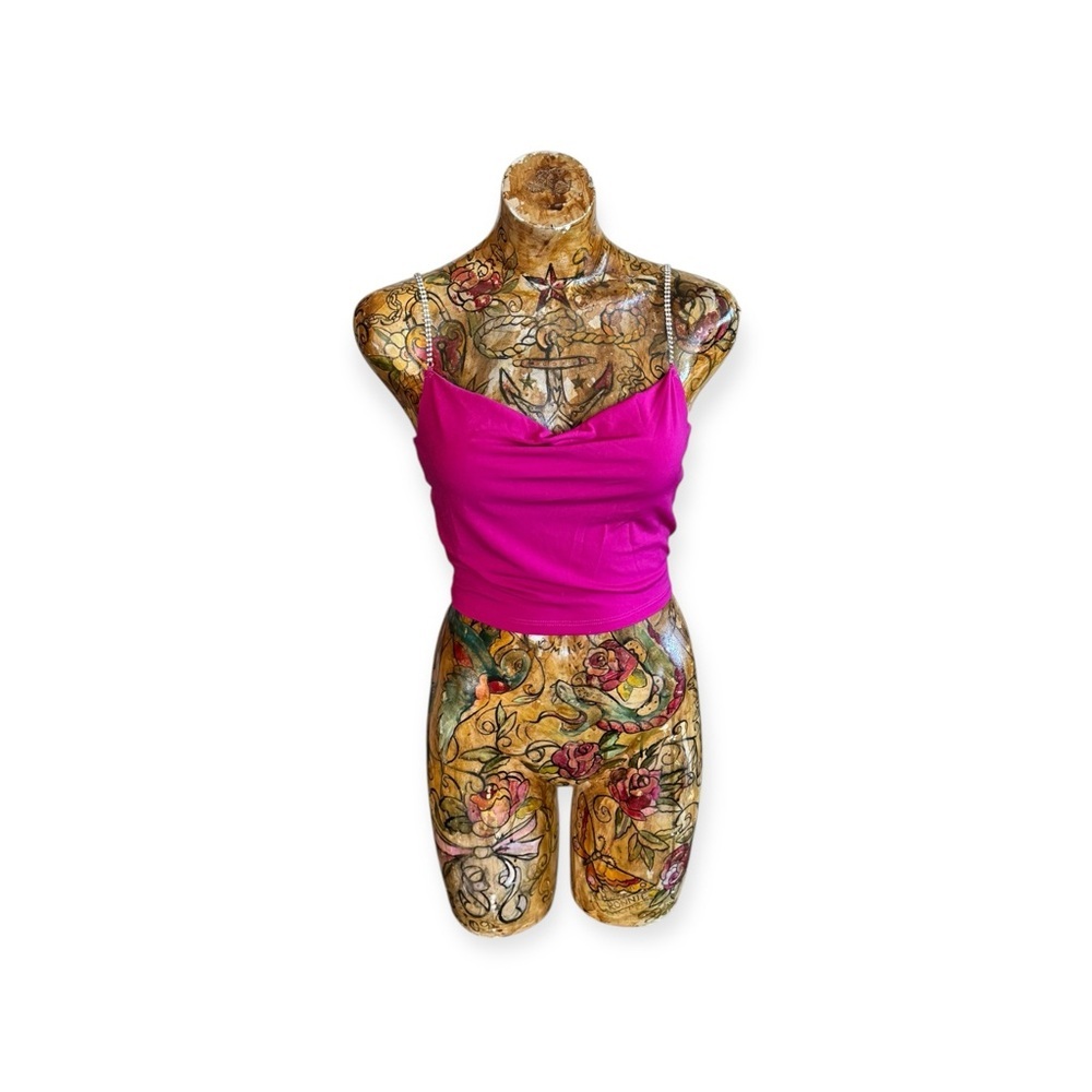 Birch & Stone sleeveless magenta Cole neck crop top Spaghetti strap gems XS